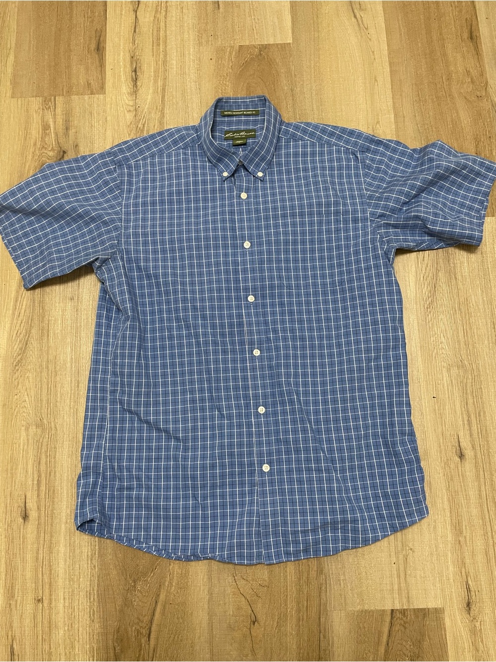 Eddie Bauer Classic Blue Plaid Short-Sleeve Button-Down Shirt